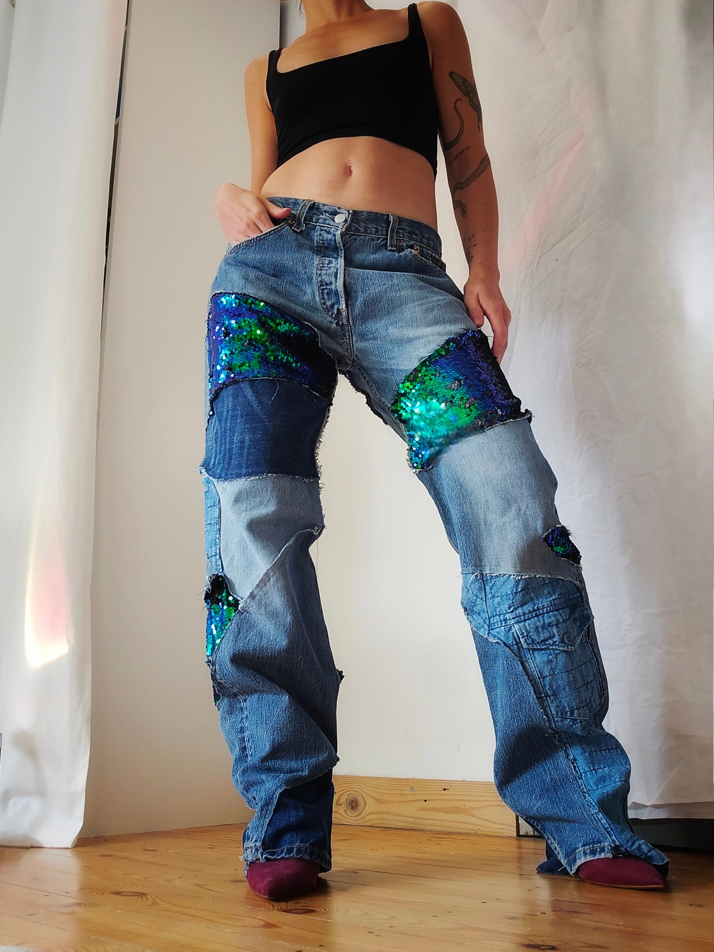 Jeans Patchworks Sequins