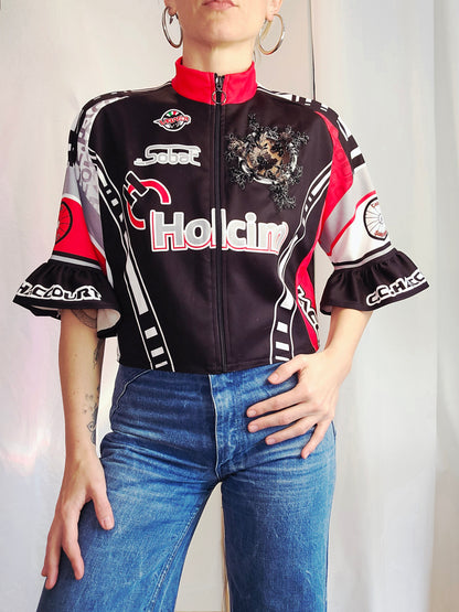 Chic'liste noir écusson dentelle perlée