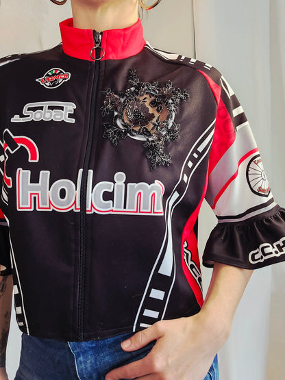 Chic'liste noir écusson dentelle perlée