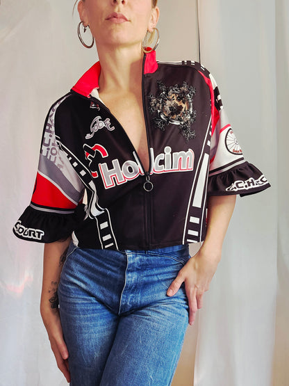 Chic'liste noir écusson dentelle perlée